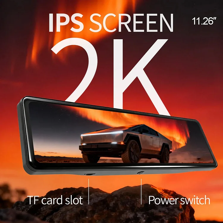 Cybertruck 11.26" Streaming Rearview Mirror | 2K Dual Dashcam with IMX Sensors & 105&deg; Ultra-Wide Rear Vision