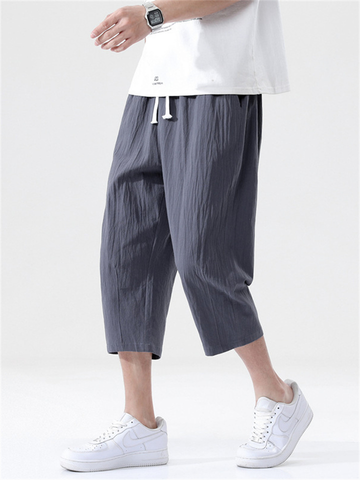 Men's Casual Pants Summer Thin Section Loose Cotton Seven-minute Pants