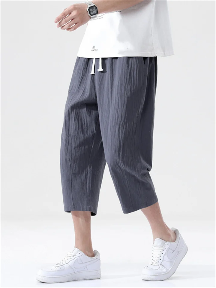 Men's Casual Pants Summer Thin Section Loose Cotton Seven-minute Pants