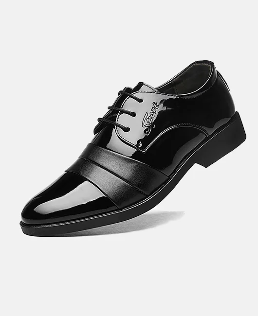 Business Plain Point Toe Shiny Patent Spliced Dress Shoes 