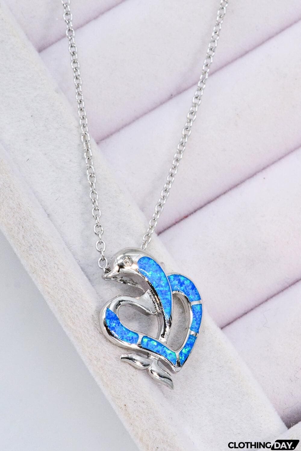 Opal Dolphin Heart Chain-Link Necklace