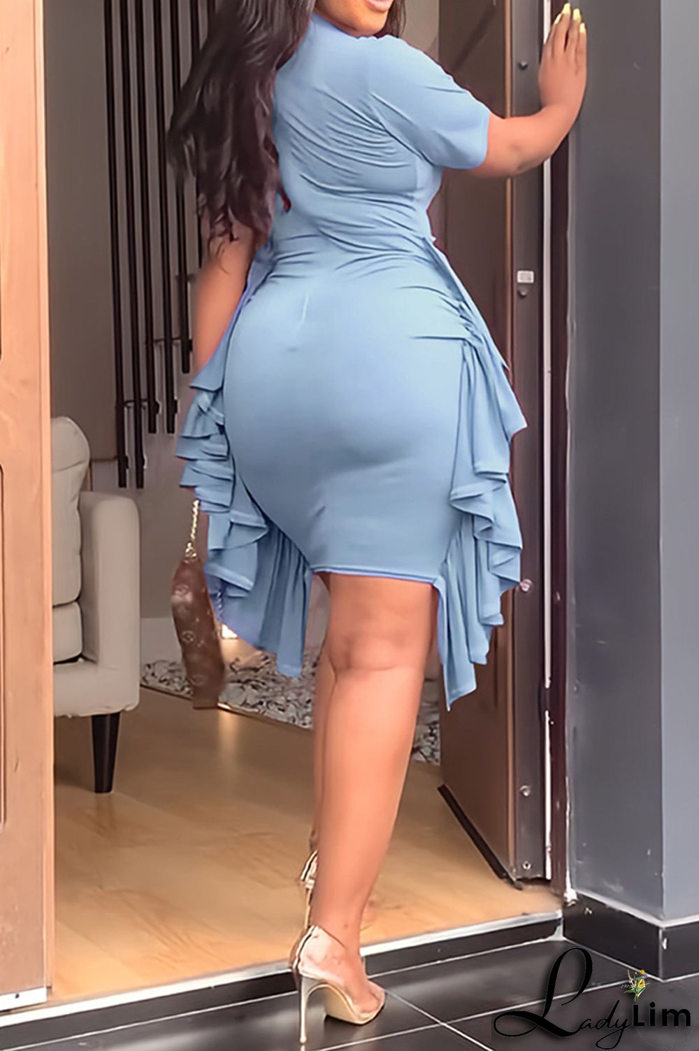 Pink Fashion Casual Solid Patchwork Fold O Neck Short Sleeve Dress