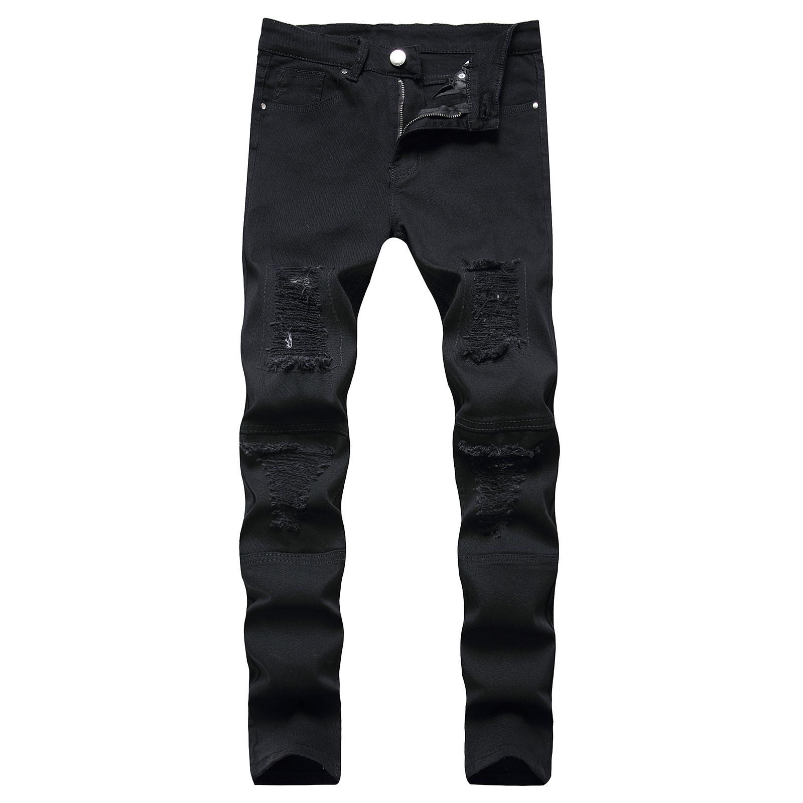 Su)men's New Fashion Elastic Personality Stretch Ripped Personality Denim Trousers