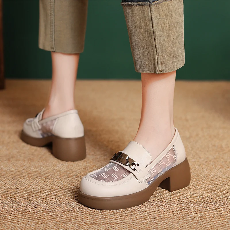 Yyvonne Time 99] Airable Mesh Black Lefu Shoes Women's Summer Mesh Single Shoes To Increase The Thick Bottom Small Leather Shoes