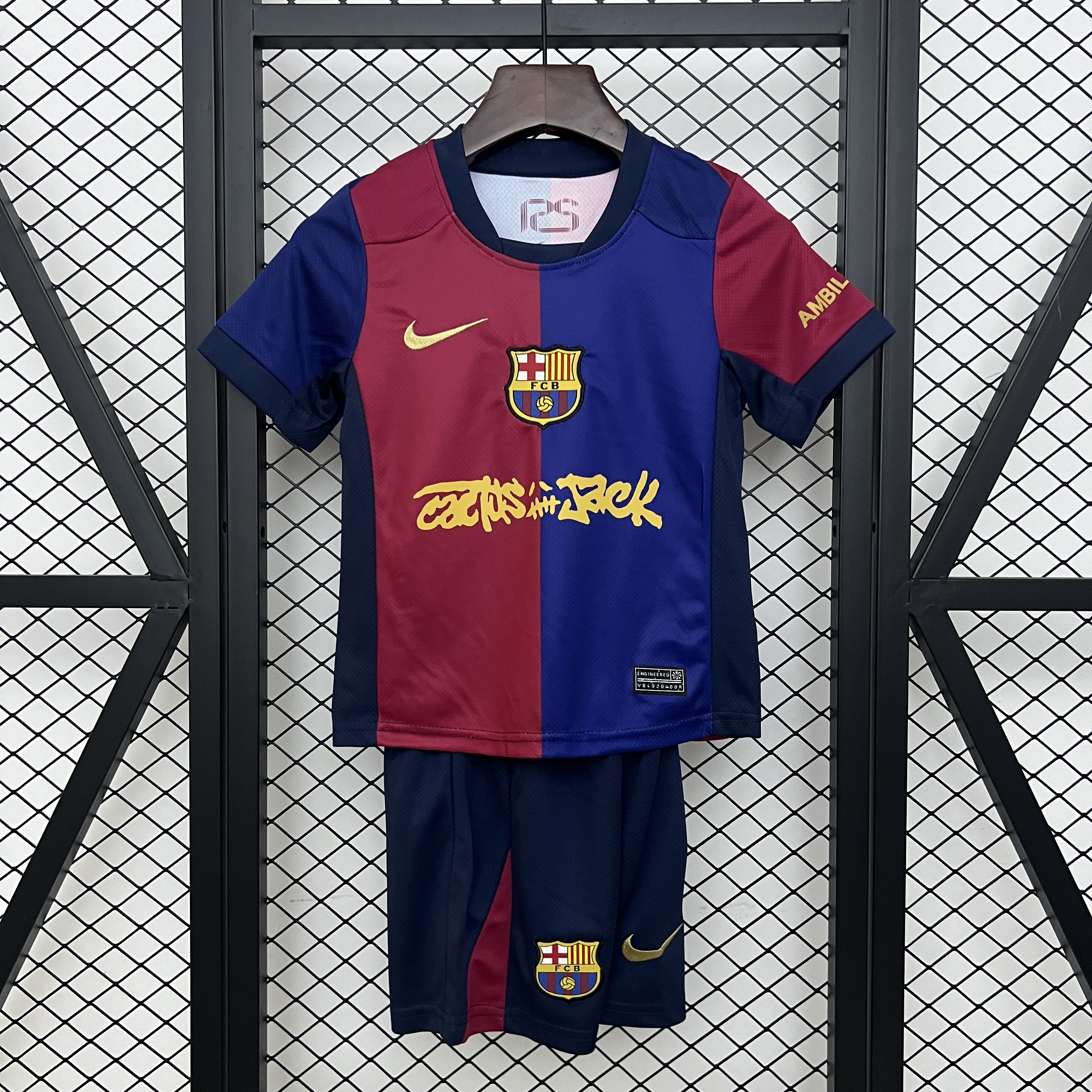 24/25 Barcelona Away New Sponsor Kids Kit Football Jersey Thai Quality