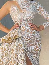 Round-Neck Jacquard Tight See-Through Split-Side Stylish Evening Maxi Dress