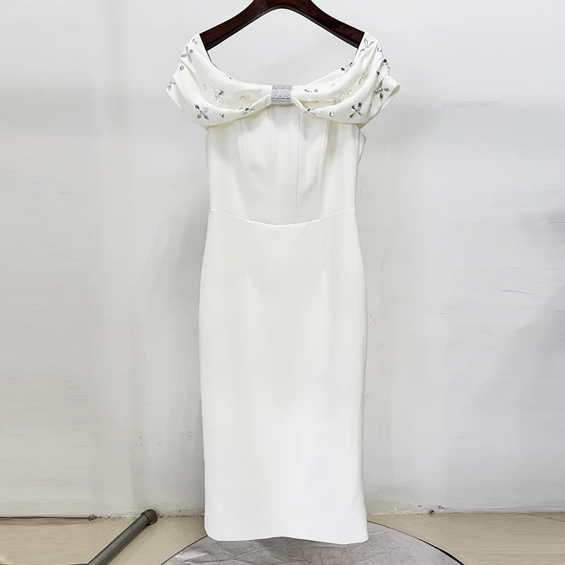 Nigikala Nigikala Star Fashion New Word Shoulder Nail Beads Diamond Long Dress Small Dress