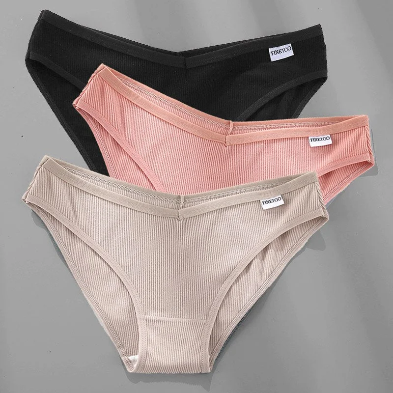 3PCS/Set Women's Panties Cotton Underwear Briefs Female Underpants Lingerie Sexy Low Waist Pantys for Woman 6 Solid Color M-4XL
