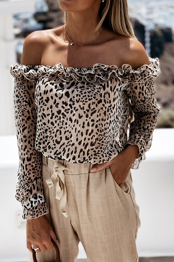 Leopard Agaric Lace Off Shoulder Blouse