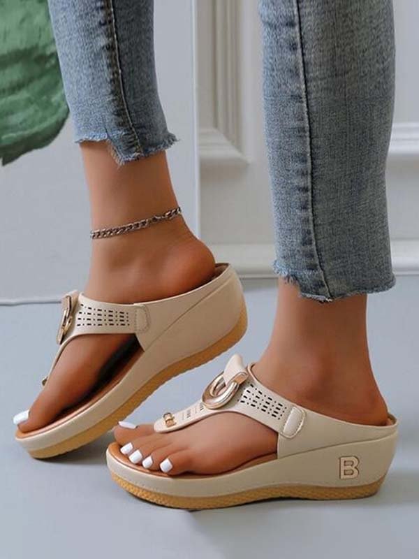Solid Color Wedge Heel Platform Sandals Flip-Flops Slippers