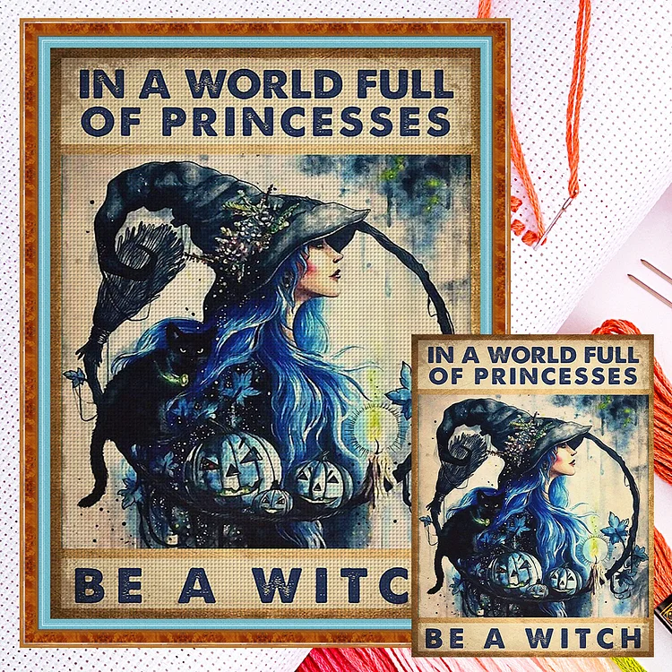 【Huacan Brand】Retro Poster - Witch Black Cat 11CT Counted Cross Stitch 40*55CM
