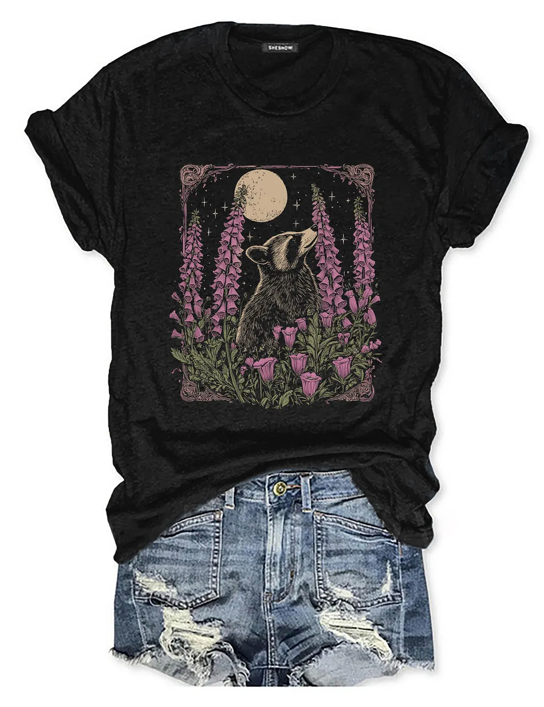 Raccoon Moon Retro Graphic T-shirt