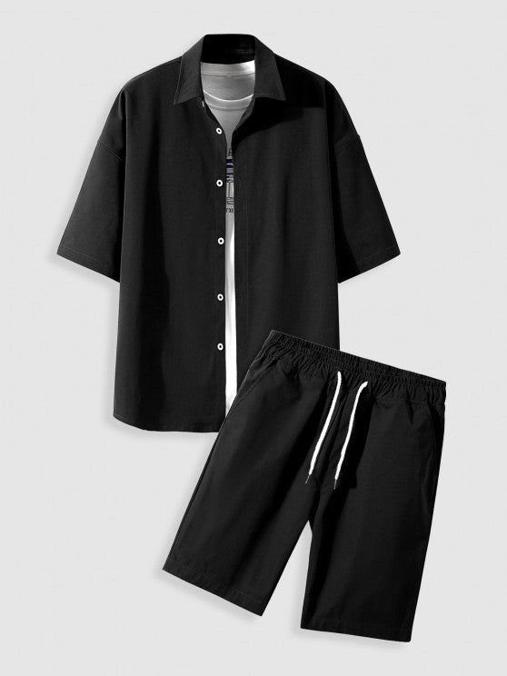 Button Plain Casual Shirt And Shorts