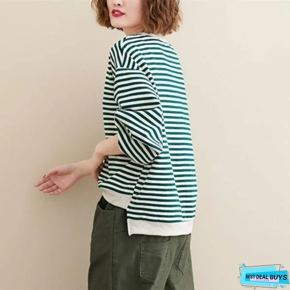 Women Autumn Long Sleeve Cotton Sweatshirt Striped Female Loose Casual Pullovers Hoodies