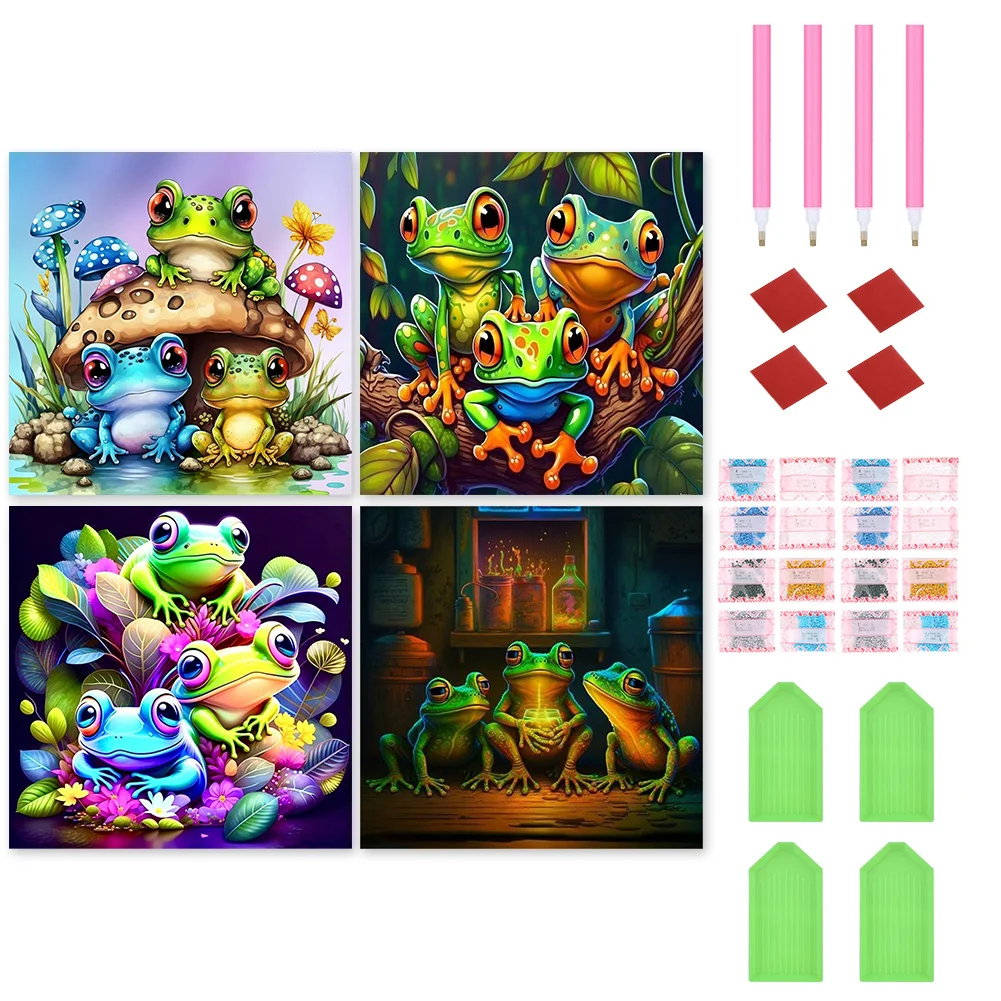 4pcs/Set Diamond Painting - Full Round Drill - Frog(Canvas|30*30cm)