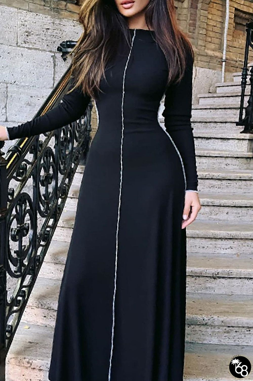 Casual Solid Basic O Neck Long Dress Dresses | 168DEAL