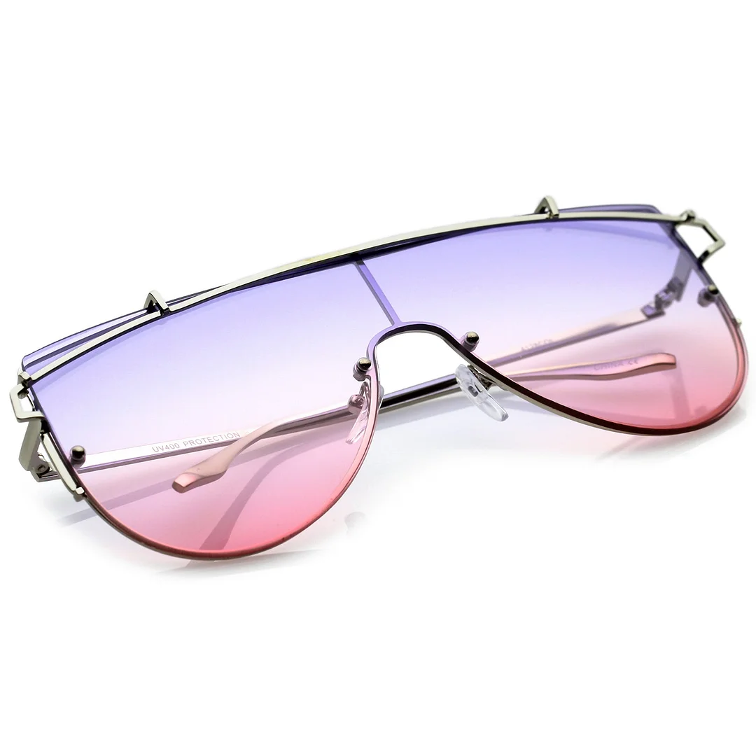 Futuristic Rimless Metal Crossbar Gradient Colored Mono Lens Shield glasses 61mm