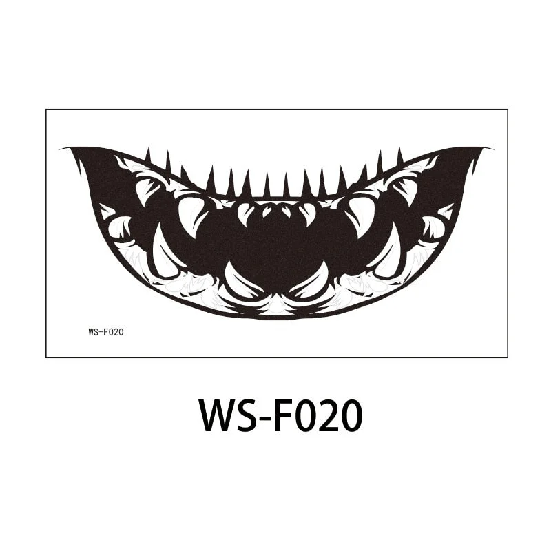 Halloween Stickers Face Temporary Tattoo Sticker for Man Boys Tattoo Body Art Tattoo Black Face Mouth Teeth Tattoo Sticker Sexy