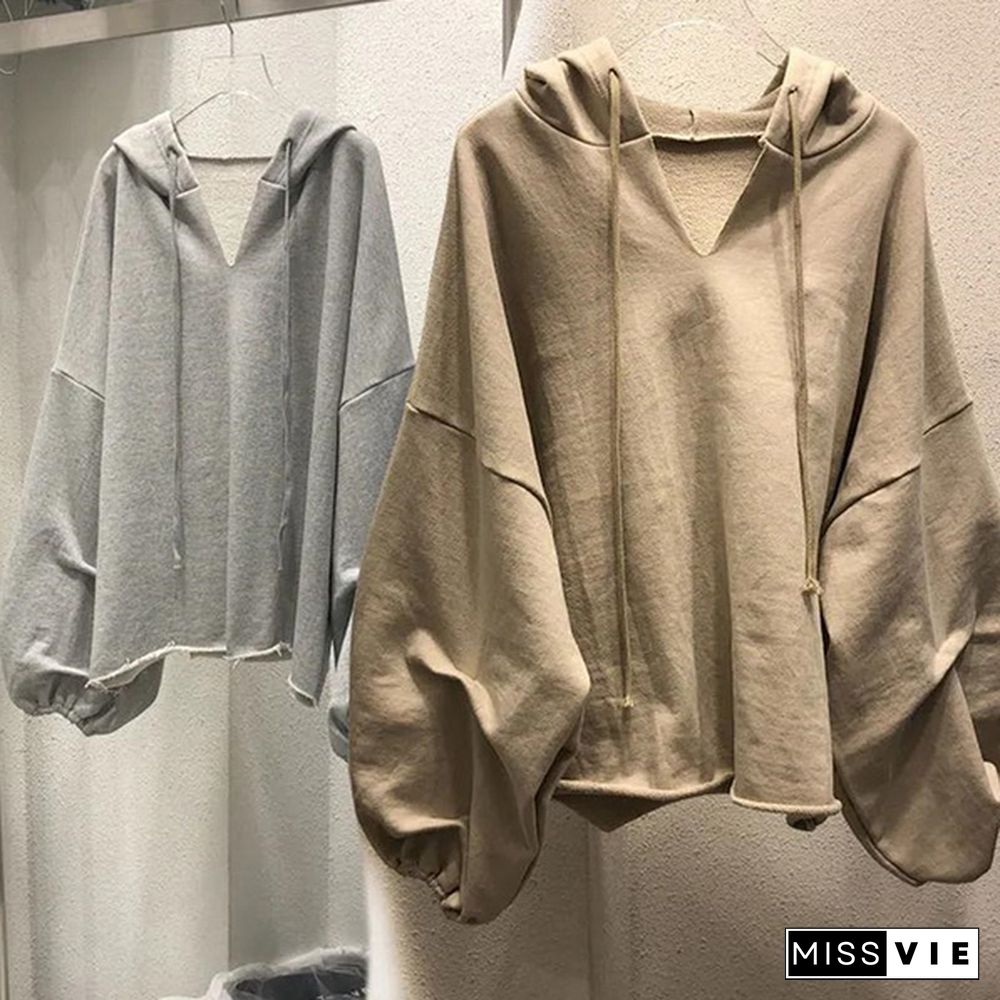 Women's Spring Autumn Long Sleeve Hooded Thin Sweater Lazy Wild Loose Top