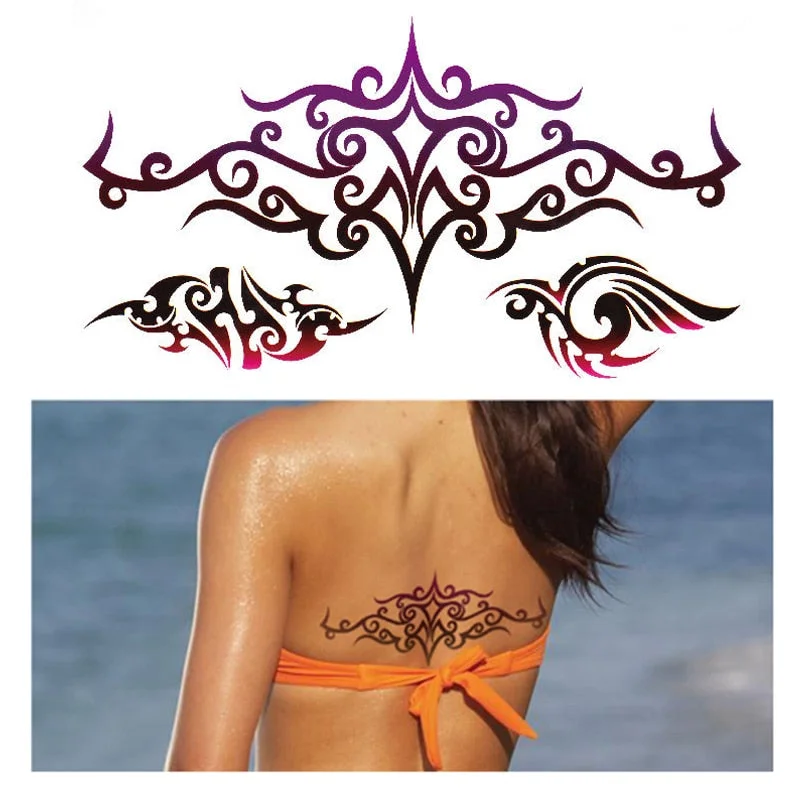 1Piece Temp Body Art Lower Back Temporary Tattoos Fantasy Fake Tattoo for Women Girls Adult Butterfly Flower Waterproof Stickers
