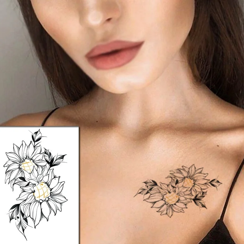 Sketch Rose Flowers Waterproof Temporary Tattoo Sticker Hand Lines Design Fake Tattoos Flash Tatoos Arm Chest Body Art for Women