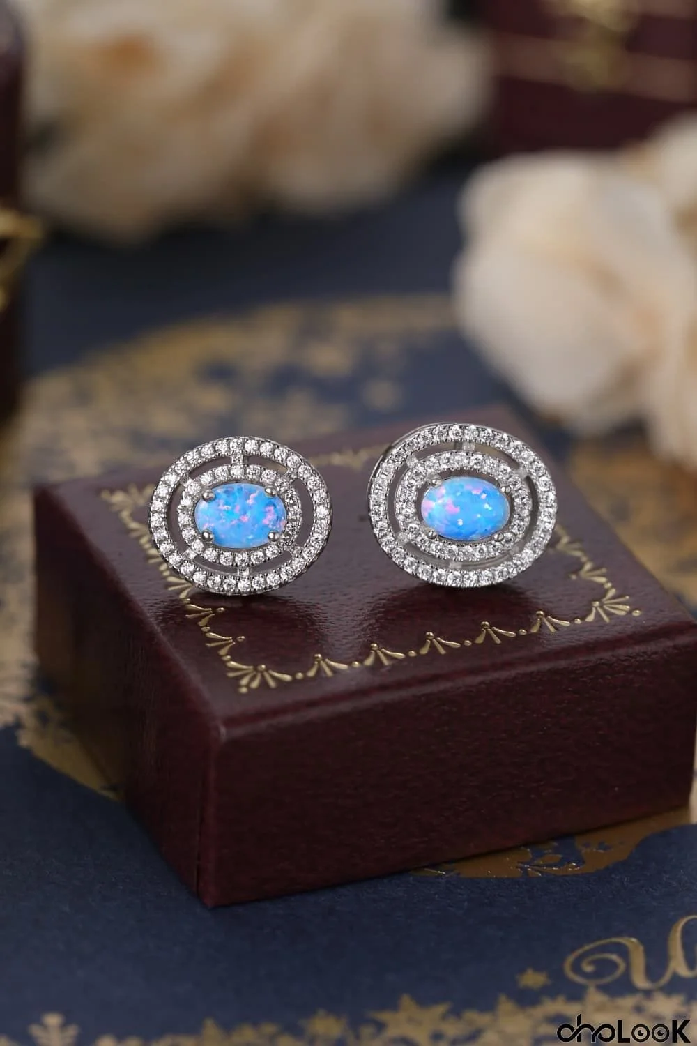 925 Sterling Silver Opal Round Stud Earrings