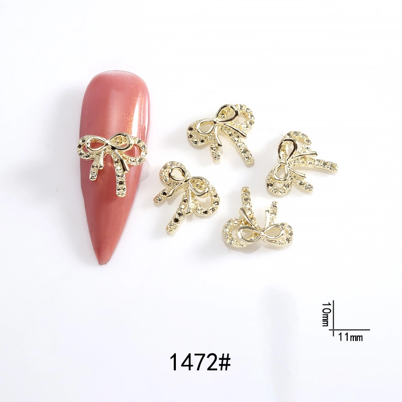 Lz Japanese Internet Celebrant Hot Manicure Diamond Bow Three-dimensional Metal Gold And Silver Super Flash Nail Jewelry Bow Tie