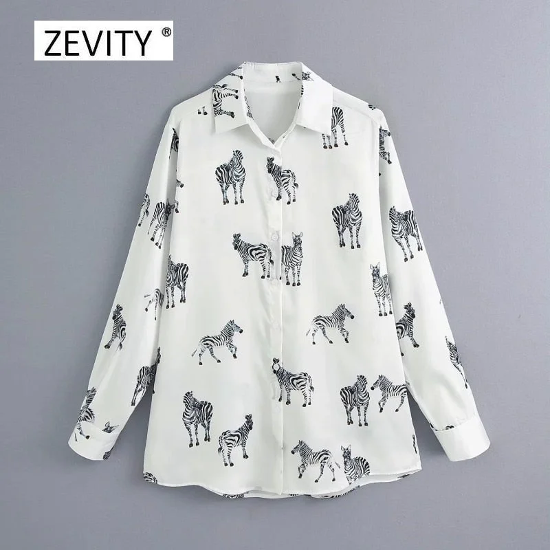 women fashion animal printing casual smock blouse office ladies long sleeve business shirt female zebra pattern chic tops LS6953