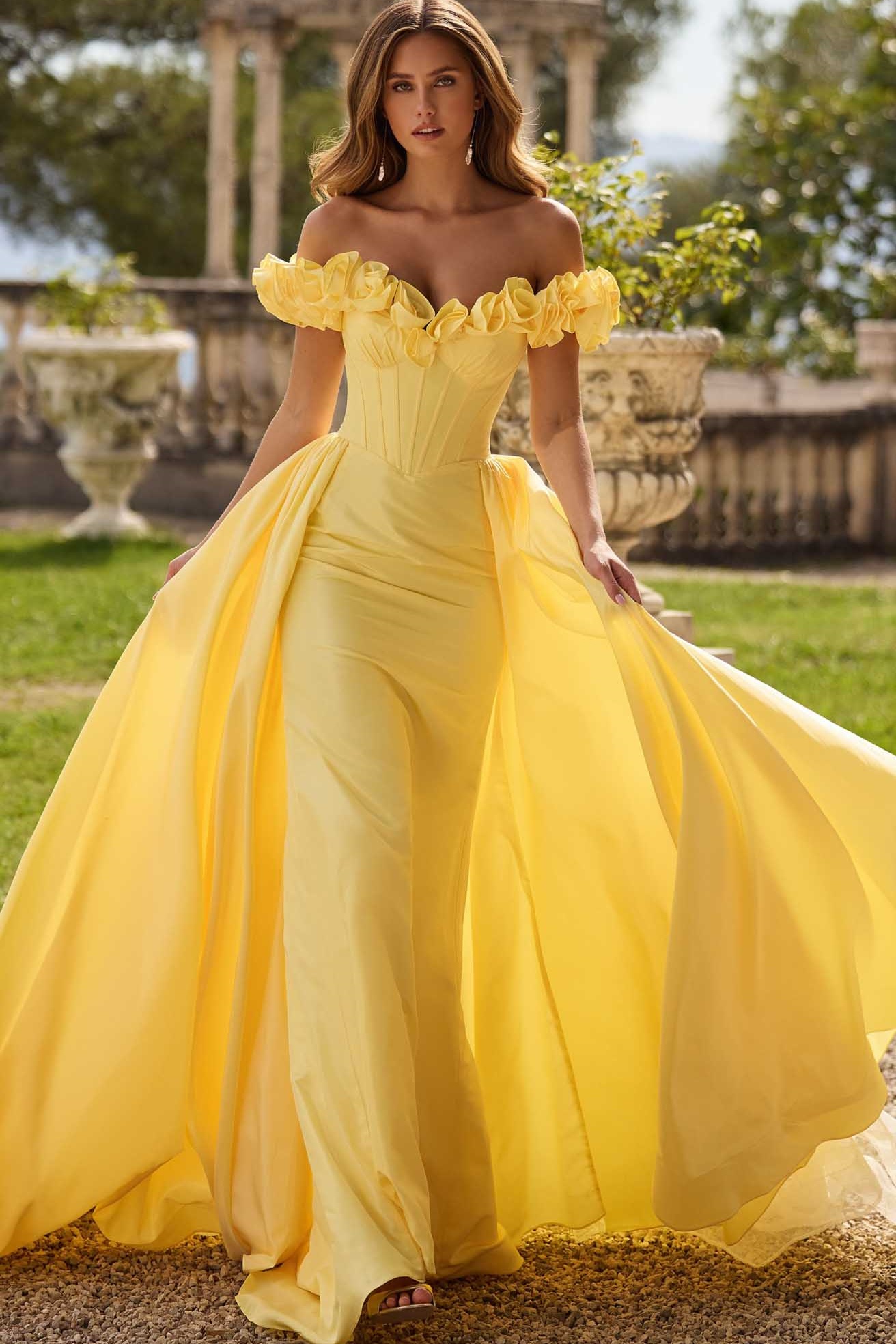 Ovlias Stunning Yellow Off-the-shoulder Backless Formal Prom Dress LY0633