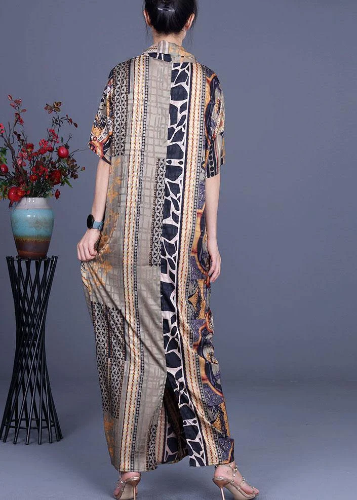 Boutique Khaki Print Overlapping Asymmetrical Design Chiffon Summer ...