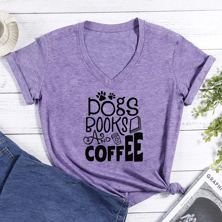 Dogs Books Coffee V-neck T Shirt