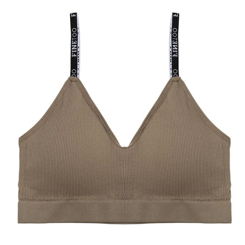 FINETOO Deep V Women Tops Fashion Letter Strap Bralette Girls Padded Bras M-2XL Plus Size Female Crop Top Ladies Sexy Lingerie