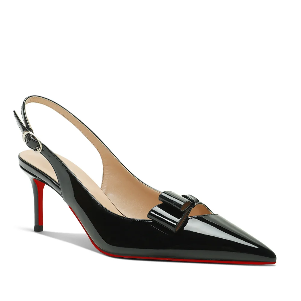 65mm Women's Pointed Toe Kitten Heel Slingback Pumps for Wedding Red Bottom Patent Heels-MERUMOTE
