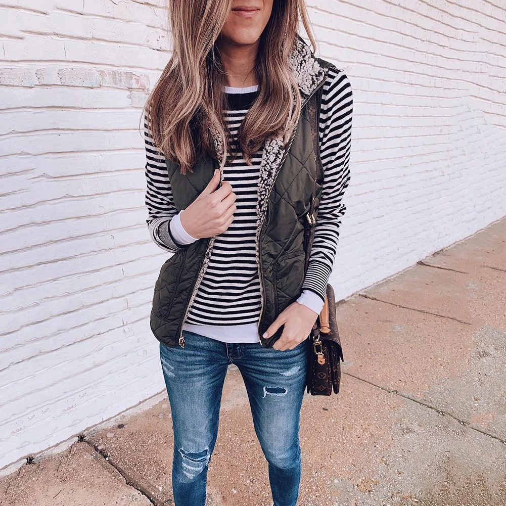 Toloer Hot Autumn And Winter Zippers Wear Both Pocket Women's Jacket Vest Vest-Outfit Ideas