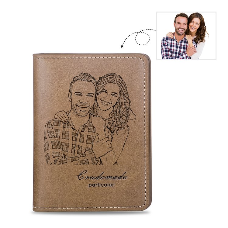 Custom Photo Engraved Wallet Short Style Bifoldn-Brown Leather