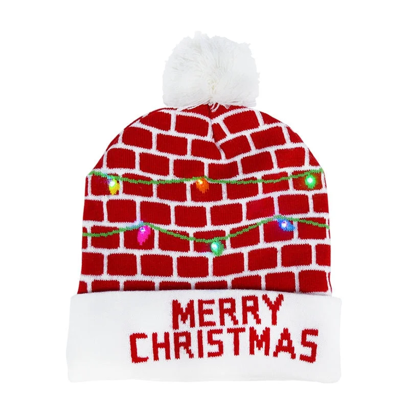 LED Christmas Hats Sweater Knitted Beanie Santa Light Up Winter Hat Cap Kids Gift Xmas 2022 New Year Christmas Party Decorations