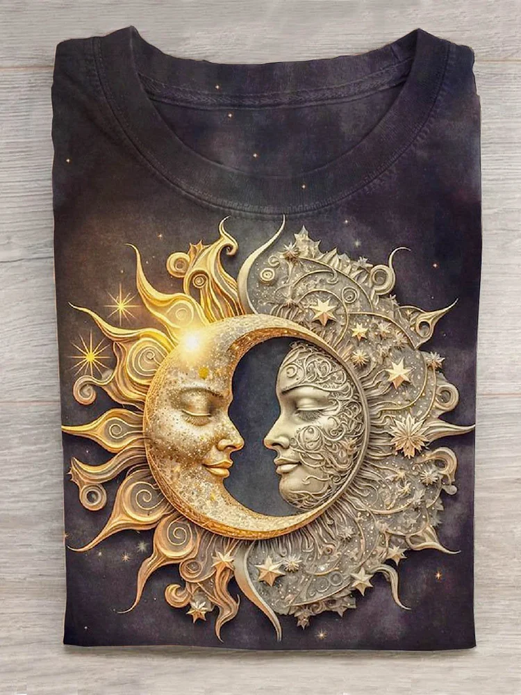 Unisex Sun Moon And Stars Sun God Totem Art Print Design T-shirt