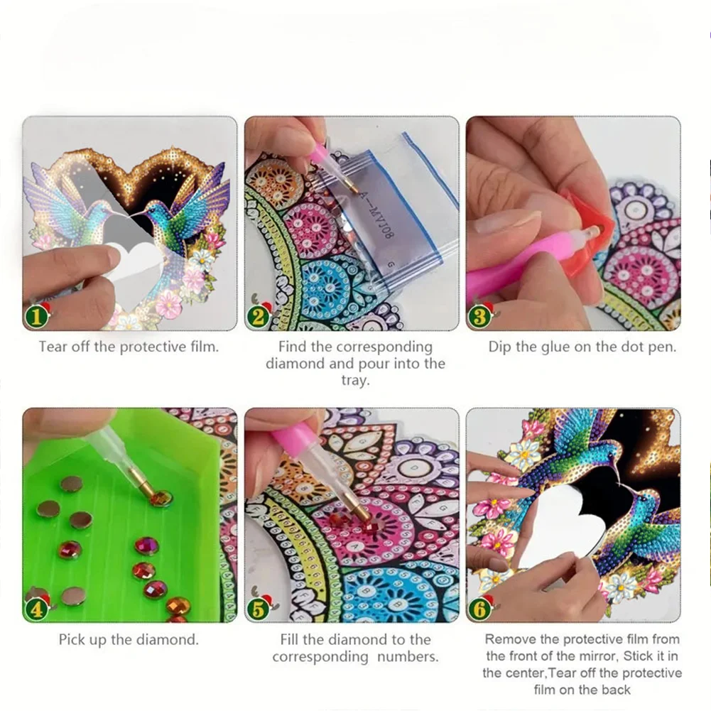 2D Flat DIY Flowers Hanging Mirror Diamond Art Kits Wall Door Decoration