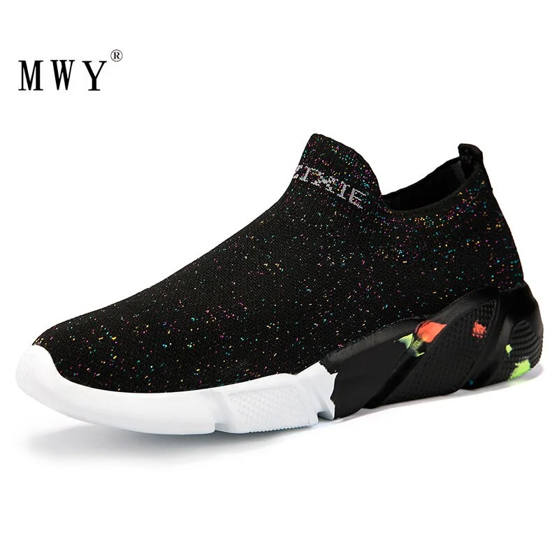 MWY Breathable Comfortable Couple Sock Shoes Casual Shoes Men Zapatillas Hombre Flying Knit Sneakers Men Loafers Flat Shoes Men