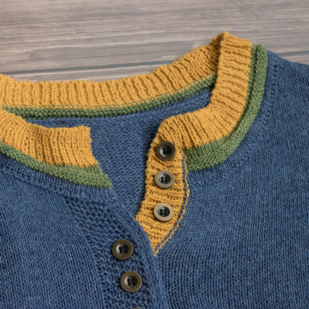 Vintage Striped Colorblock Single Breasted Sweater