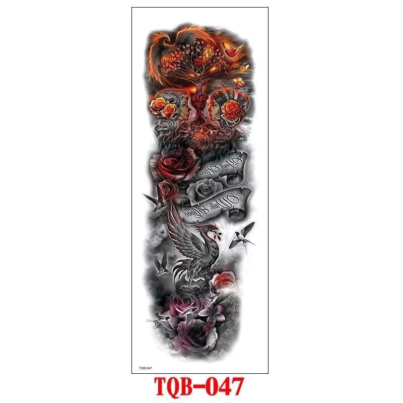 FULL SLEEVE ARM TEMPORARY TATTOO, ORIENTAL DRAGON, LOTUS FLOWERS, MENS, WOMENS