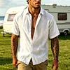 Men's Linen Short Sleeve Shirt Summer Casual Button Down Top Breathable Lightweight Pink Dress Shirt for Beach Vacation by Inlyline