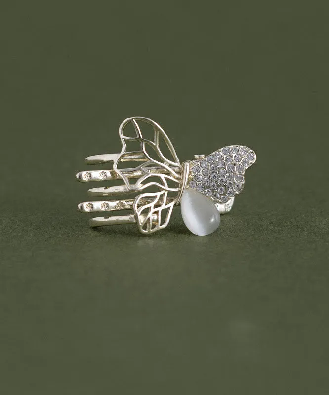 Modern White Hollow Out Butterfly Alloy Zircon Hairpin