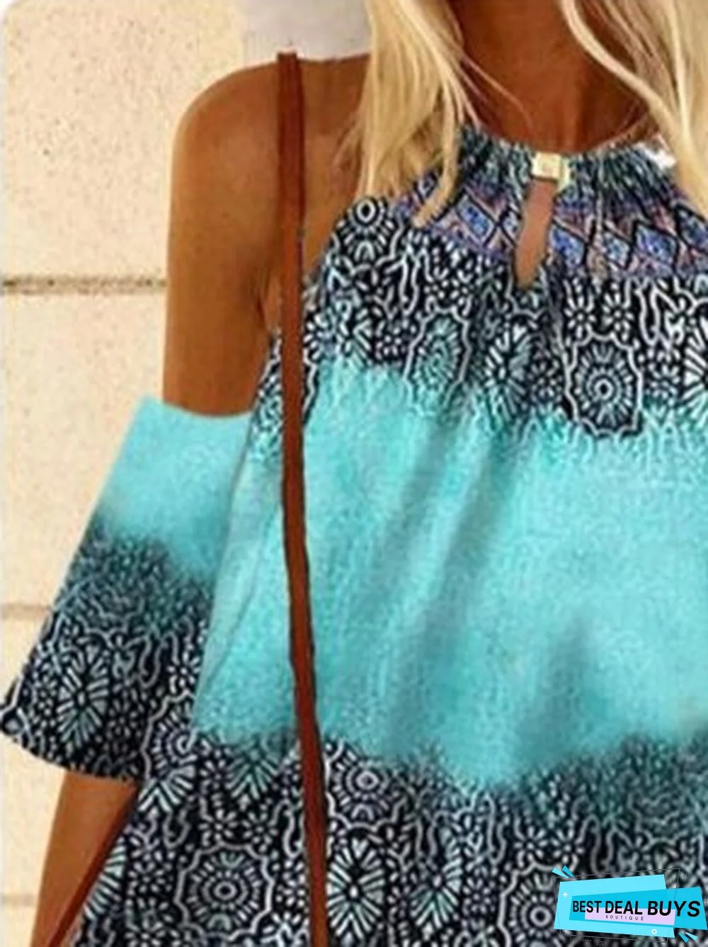 Casual 3/4 Sleeve Cotton Geometric Tops