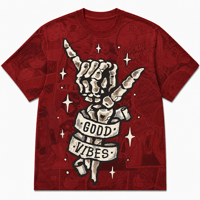 Surf Good Vibes Cotton T-Shirt - Red / White