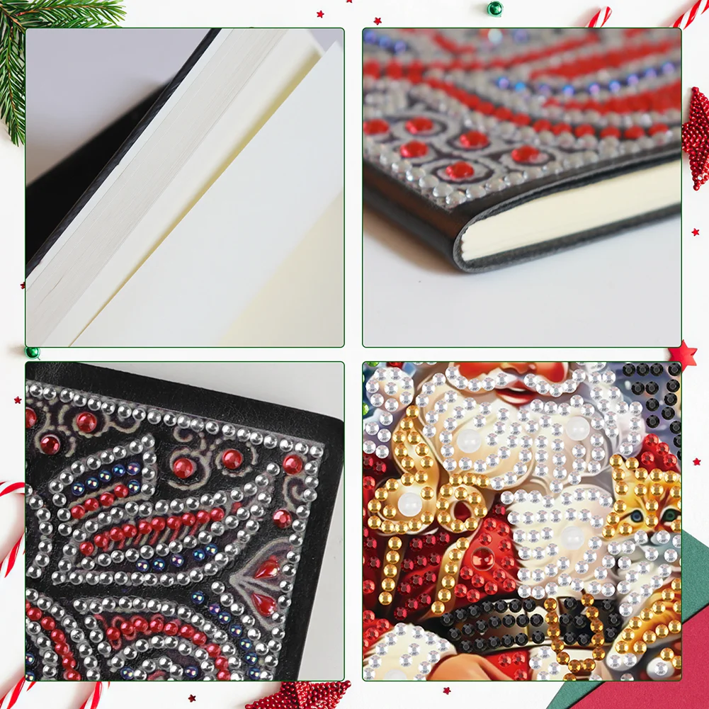 Santa Claus A5 Size Diamond Painting Notebook Set with 4Pcs Bookmark Gift