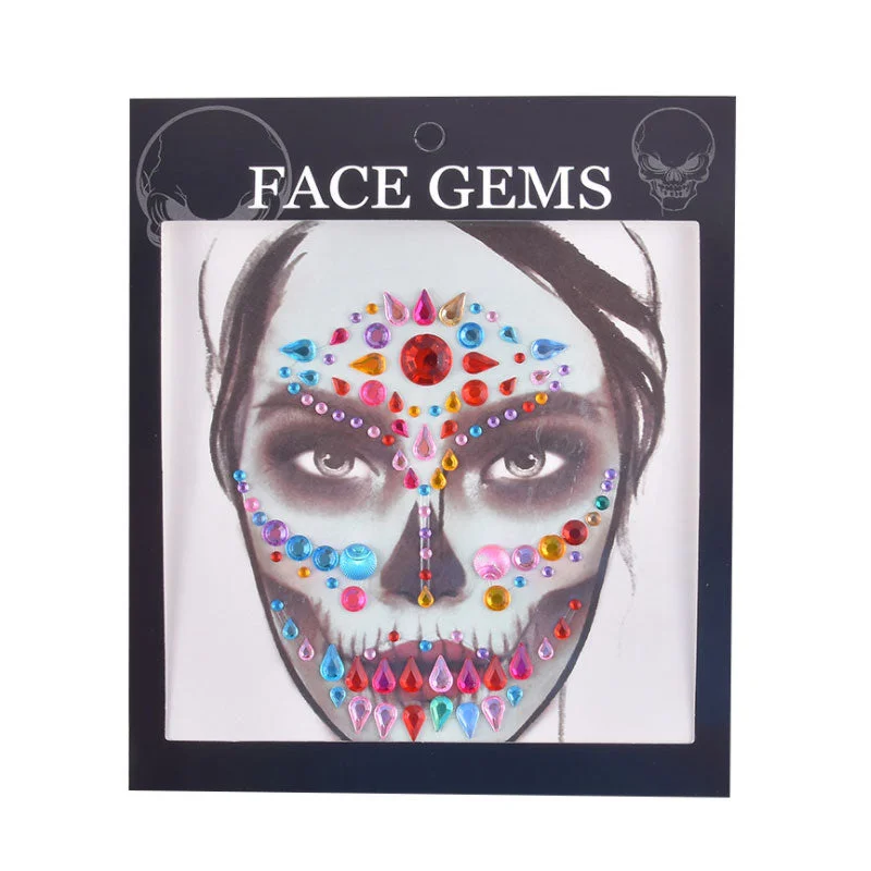 3D Gem Face Sticker Ghost Skull Face with Diamond Decoration Fashion Sexy Face Stickers Prom Holiday Party Face Decoration