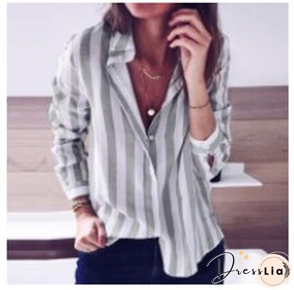 Autumn And Winter Casual Striped Candy Color Long-sleeved Shirt Top Women's Clothing