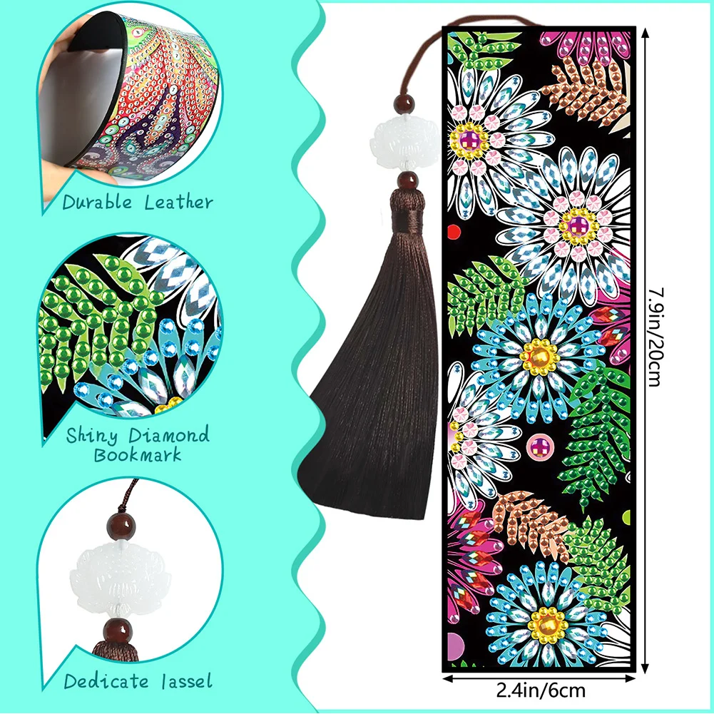2pcs DIY Diamond Painting Leather Bookmark Mandala Tassel Crafts
