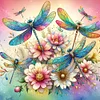 Diamond Painting-DIY Full Round Drill Flowers Dragonfly